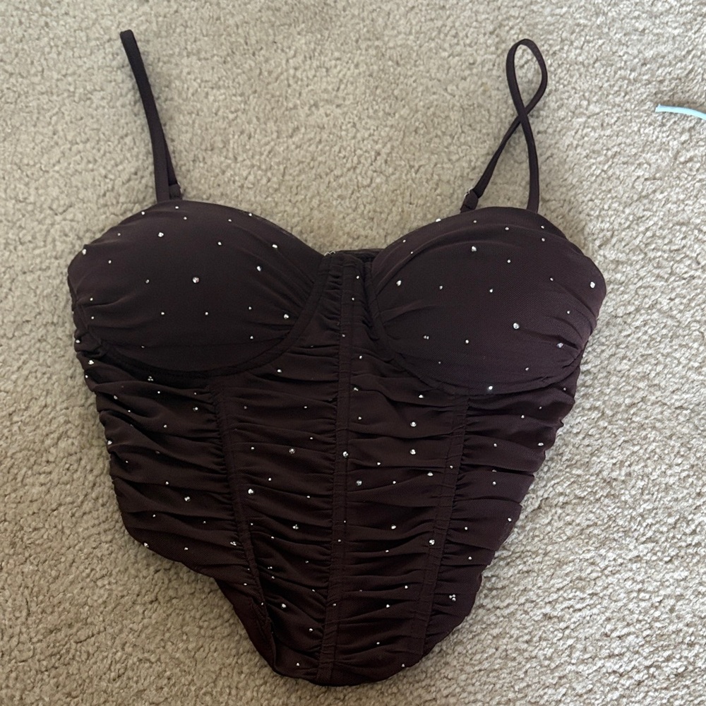 Brown Corset Top with Spaghetti Straps